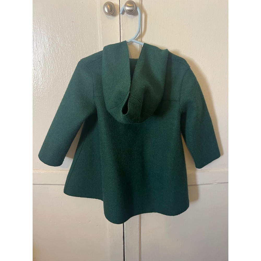 AnnTaranh Wool Green Hooded Coat Toddler Girls 2 Button Front Pocket - Picture 4 of 9